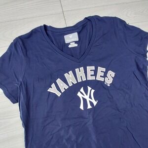 New‎ York Yankees T-Shirt Womens XL Navy Blue V-Neck MLB Baseball Athletic Tee